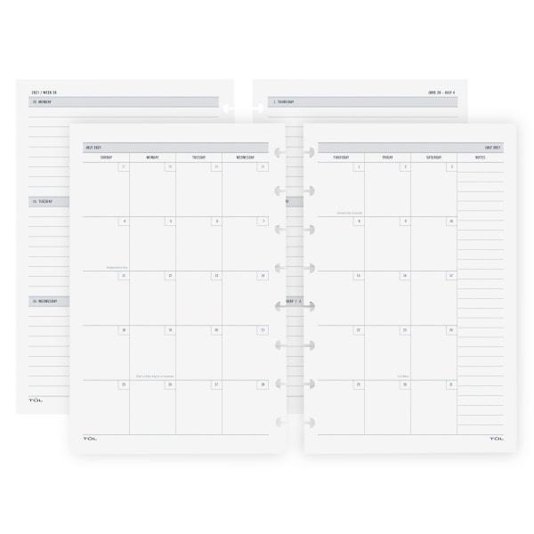 TUL Discbound Academic Weekly/Monthly Planner Refill Pages, Junior Size