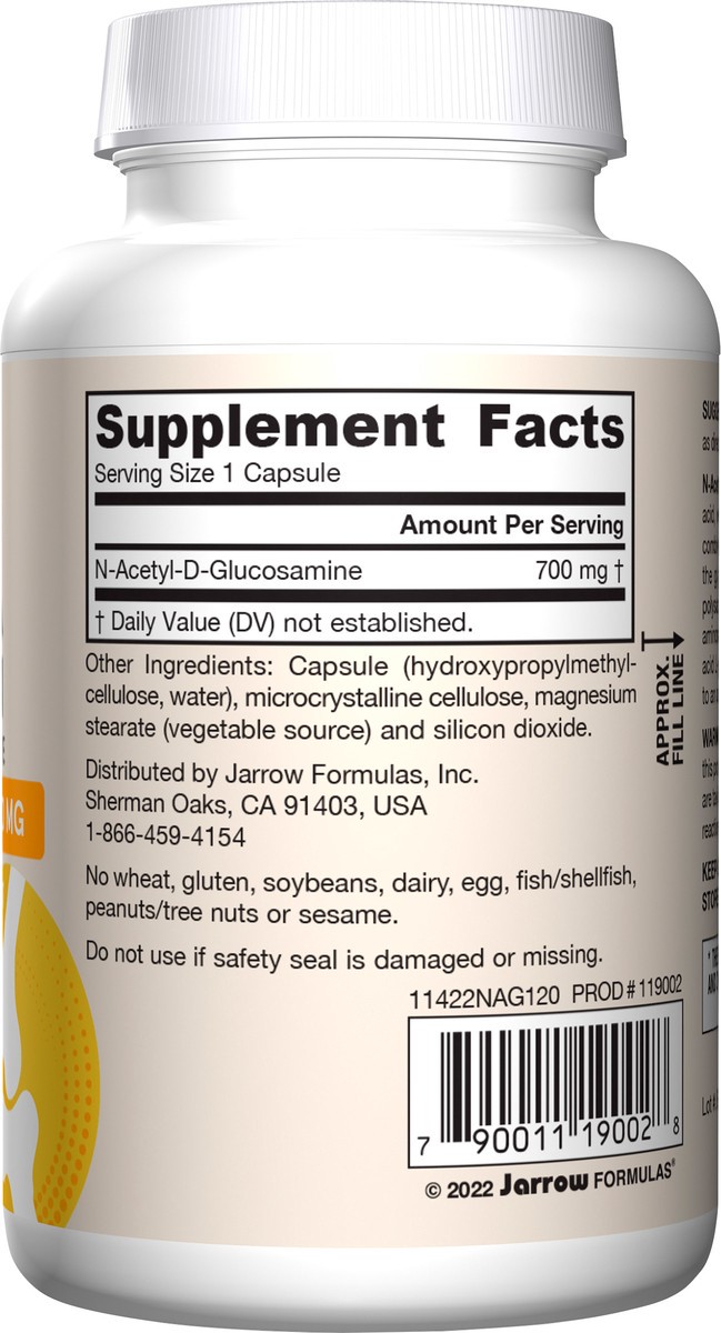 slide 2 of 4, Jarrow Formulas N-A-G 700 mg - 120 Veggie Capsules - N-Acetyl Glucosamine - Acetylated Form of Glucosamine - Supports Joint & Intestinal Health - Up to 120 Servings, 120 ct