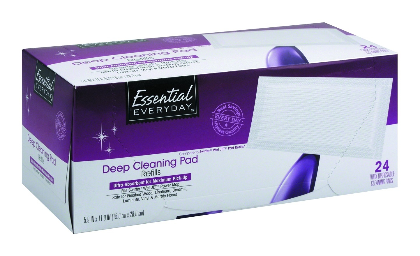 slide 1 of 1, Essential Everyday Cleaning Pads, Thick Disposable, Refills, Deep Cleaning, 24 Each, 24 ct