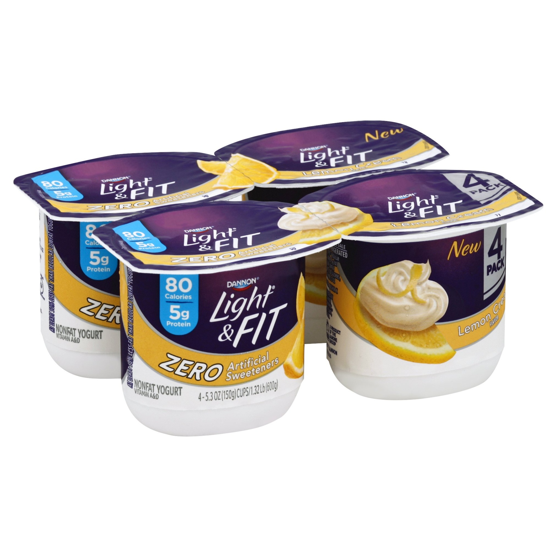 slide 1 of 1, Dannon Light & Fit Zero Lemon Cream Yogurt, 4 ct