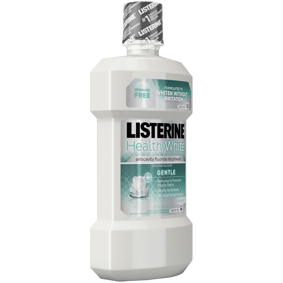 slide 2 of 6, Listerine Healthy White Clean Mint Sodium Fluoride Anti-Cavity Mouthrinse, 16 fl oz