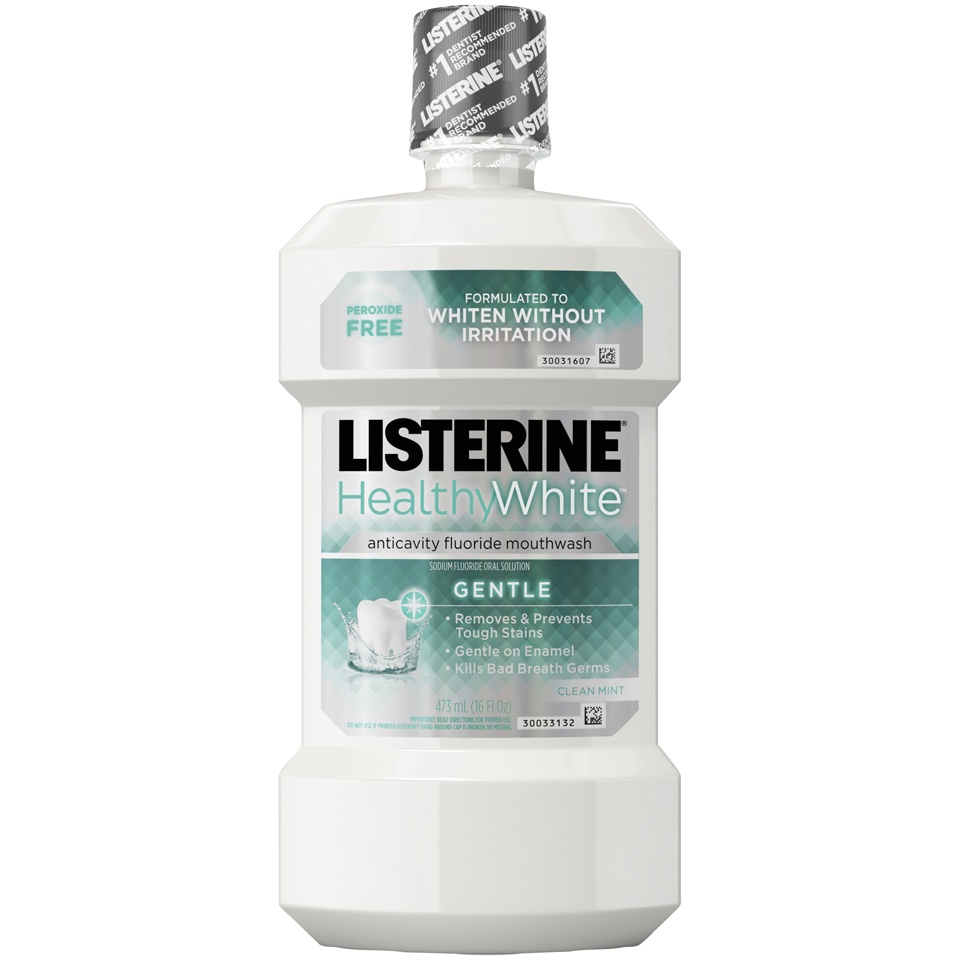 slide 1 of 6, Listerine Healthy White Clean Mint Sodium Fluoride Anti-Cavity Mouthrinse, 16 fl oz