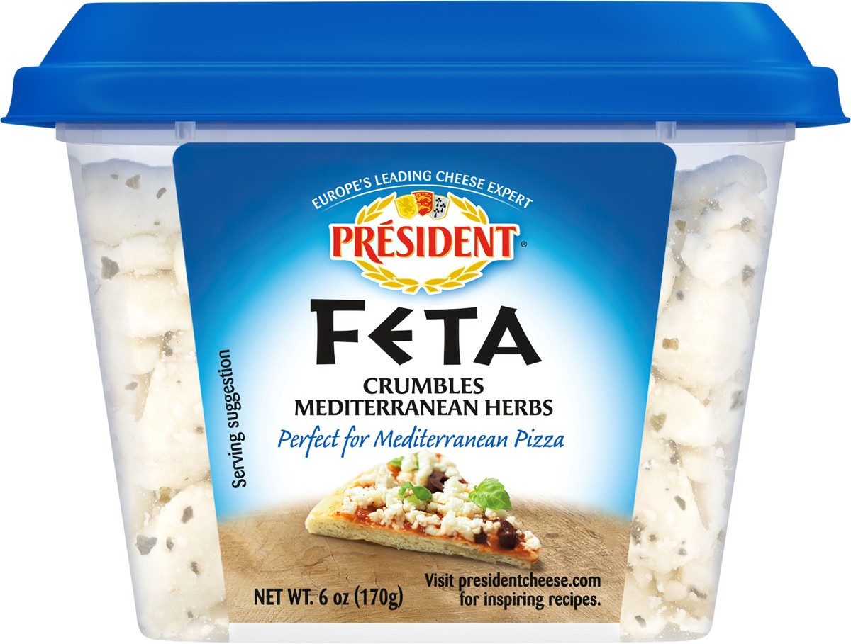 slide 5 of 9, Président Mediterranean Herbs Feta Crumbles Cheese Crumbles 6 oz, 