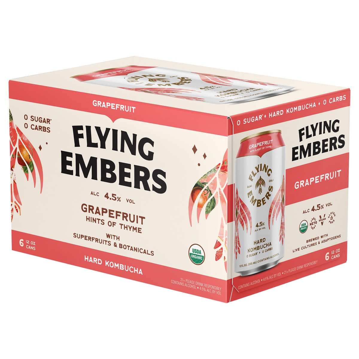 slide 8 of 11, Flying Embers Grapefruit Thyme Hard Kombucha, 6 ct; 12 fl oz