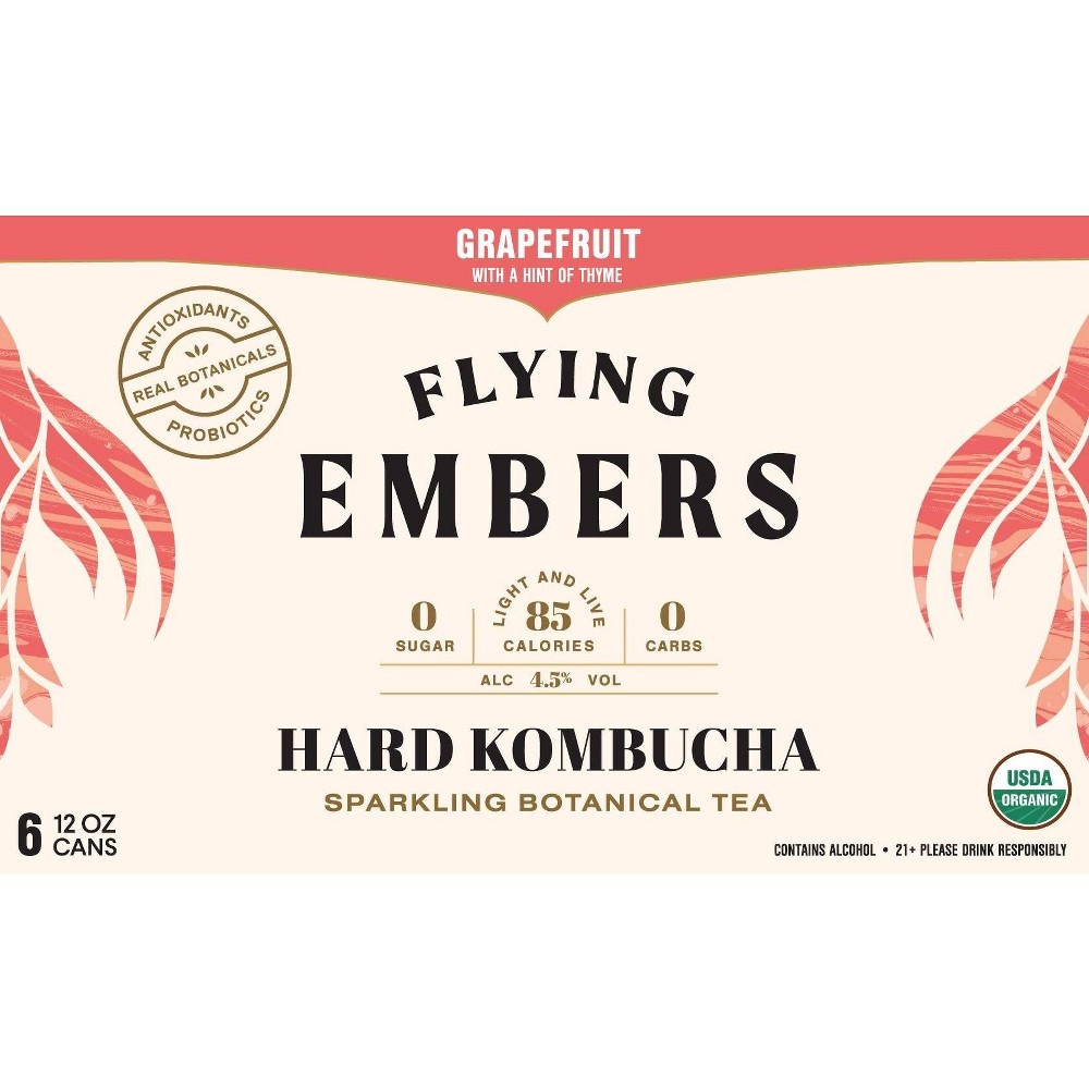 slide 3 of 3, Flying Embers Grapefruit Thyme Hard Kombucha, 6 ct; 12 oz