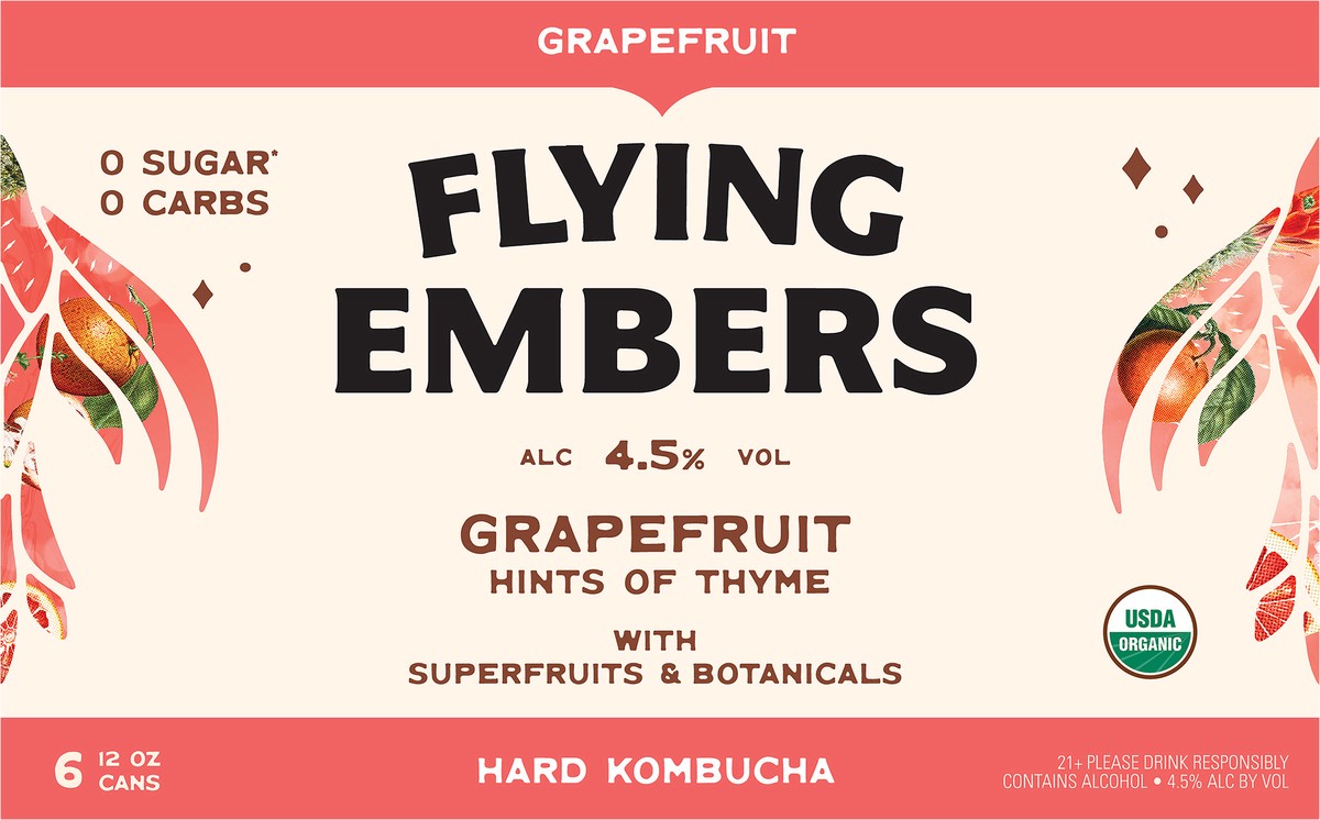 slide 3 of 11, Flying Embers Grapefruit Thyme Hard Kombucha, 6 ct; 12 fl oz