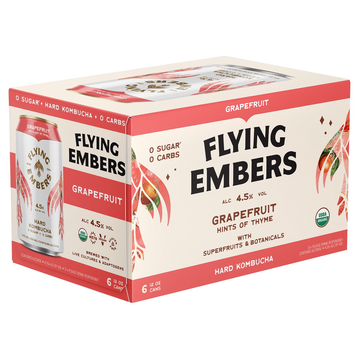 slide 11 of 11, Flying Embers Grapefruit Thyme Hard Kombucha, 6 ct; 12 fl oz