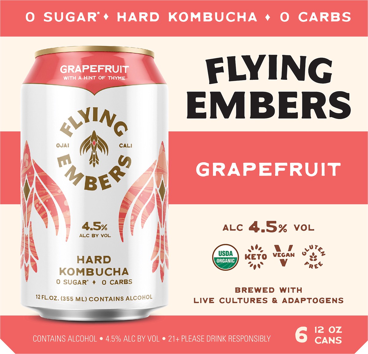 slide 4 of 11, Flying Embers Grapefruit Thyme Hard Kombucha, 6 ct; 12 fl oz