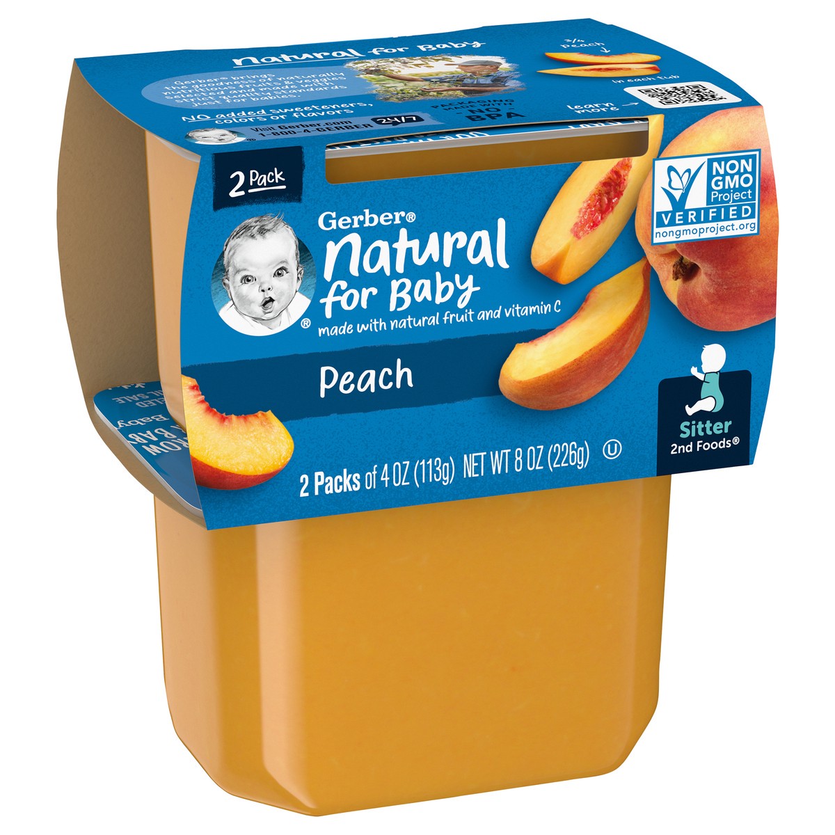 slide 5 of 9, Gerber 2nd Food Baby Food Peach Puree, Clean Label Project, 4 Oz Tubs, 2-Pack, 2 ct