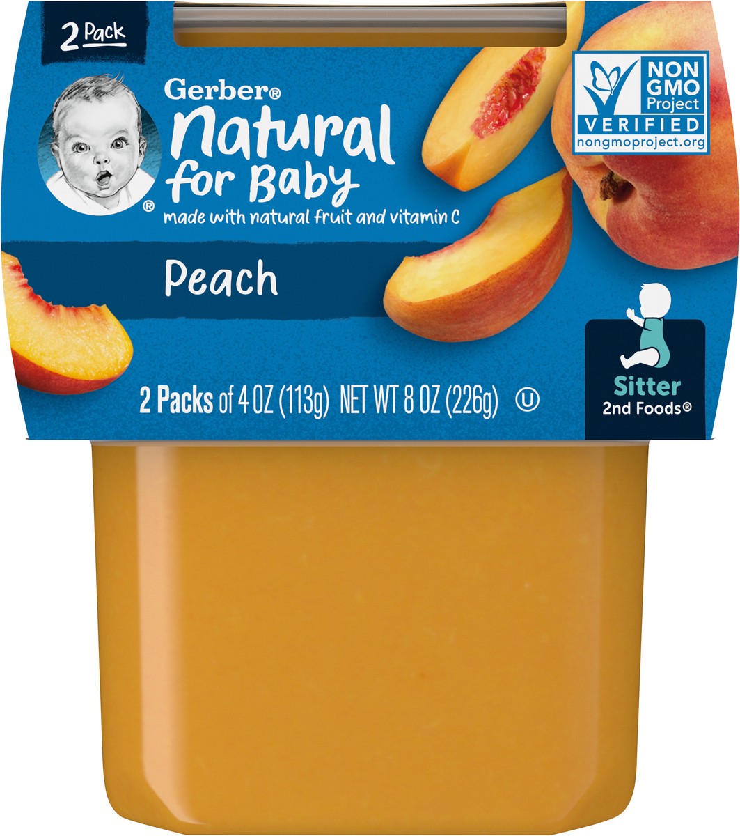 slide 2 of 9, Gerber 2nd Food Baby Food Peach Puree, Clean Label Project, 4 Oz Tubs, 2-Pack, 2 ct