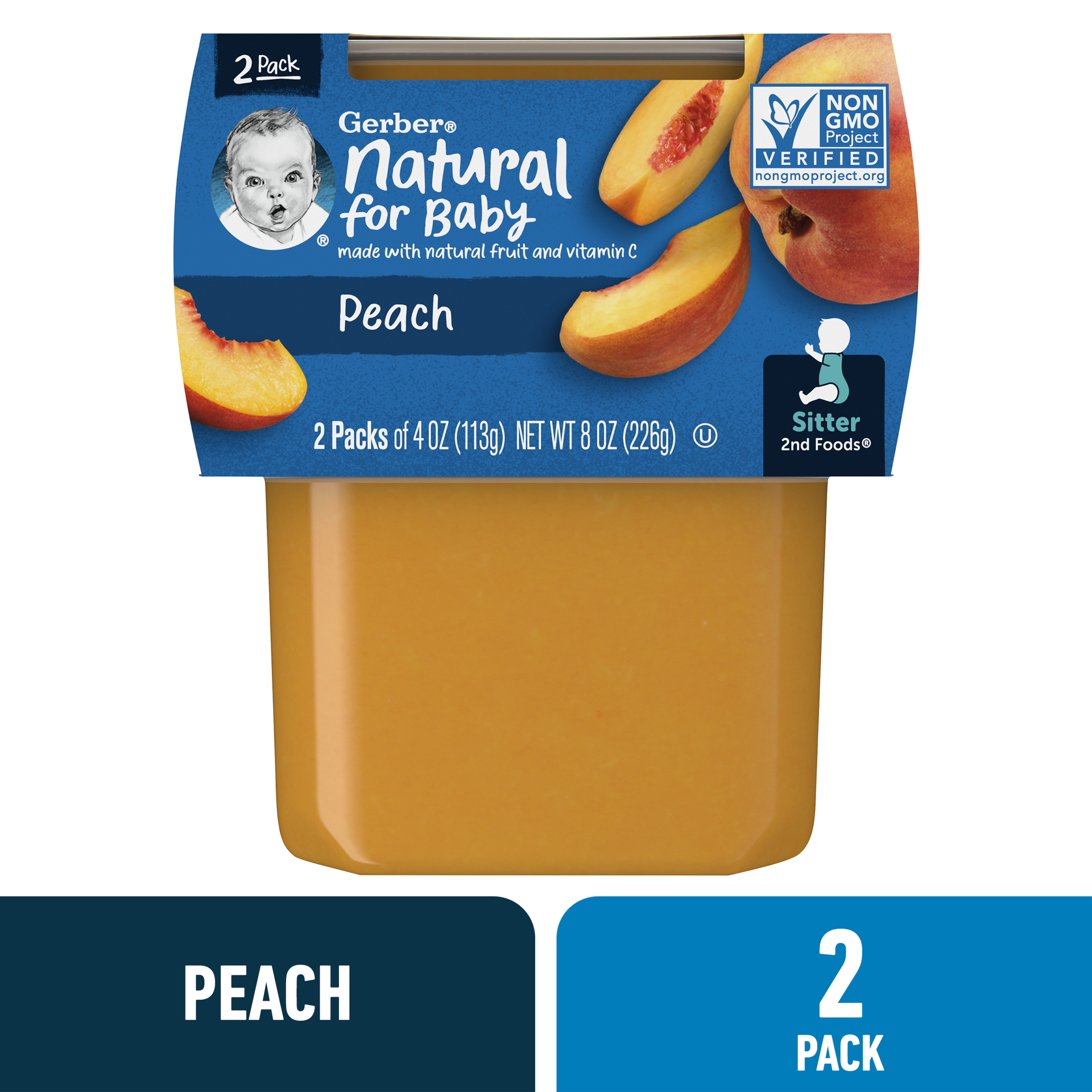 slide 1 of 9, Gerber Stage 2 Baby Food, Peach Puree, 4 oz Tubs (2 Pack), 2 ct