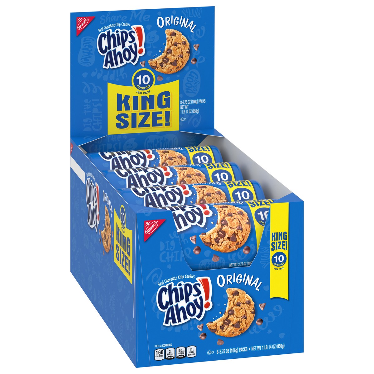 slide 4 of 13, CHIPS AHOY! Original Chocolate Chip Cookies, 8 King Size Snack Packs (10 Cookies Per Pack), 30 oz