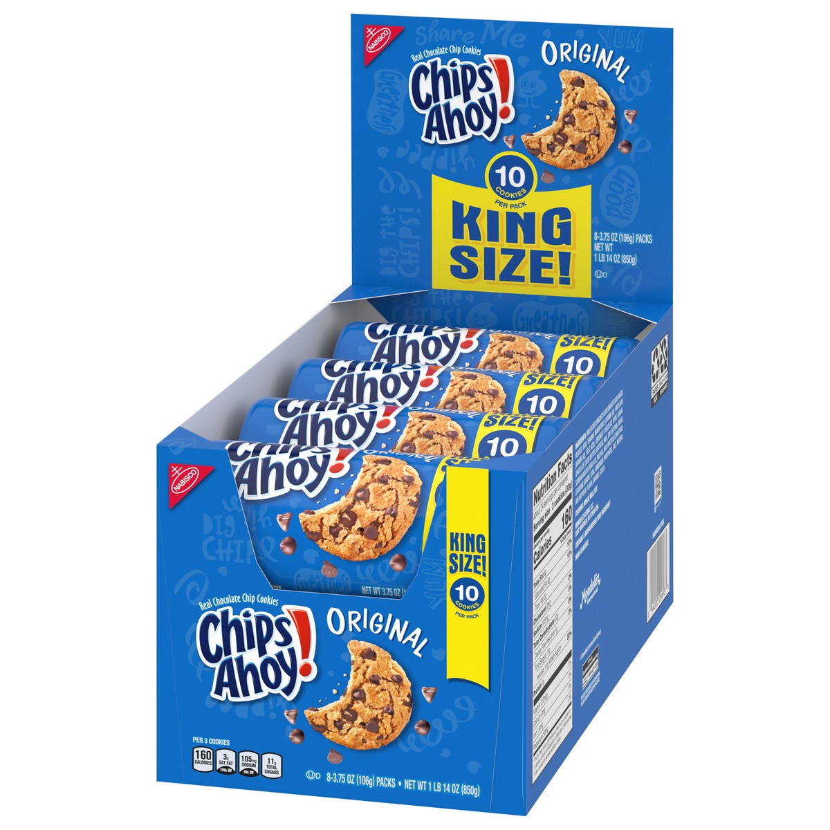 slide 5 of 13, CHIPS AHOY! Original Chocolate Chip Cookies, 8 King Size Snack Packs (10 Cookies Per Pack), 30 oz