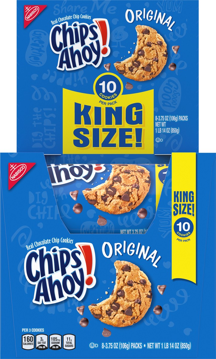 slide 11 of 13, CHIPS AHOY! Original Chocolate Chip Cookies, 8 King Size Snack Packs (10 Cookies Per Pack), 30 oz