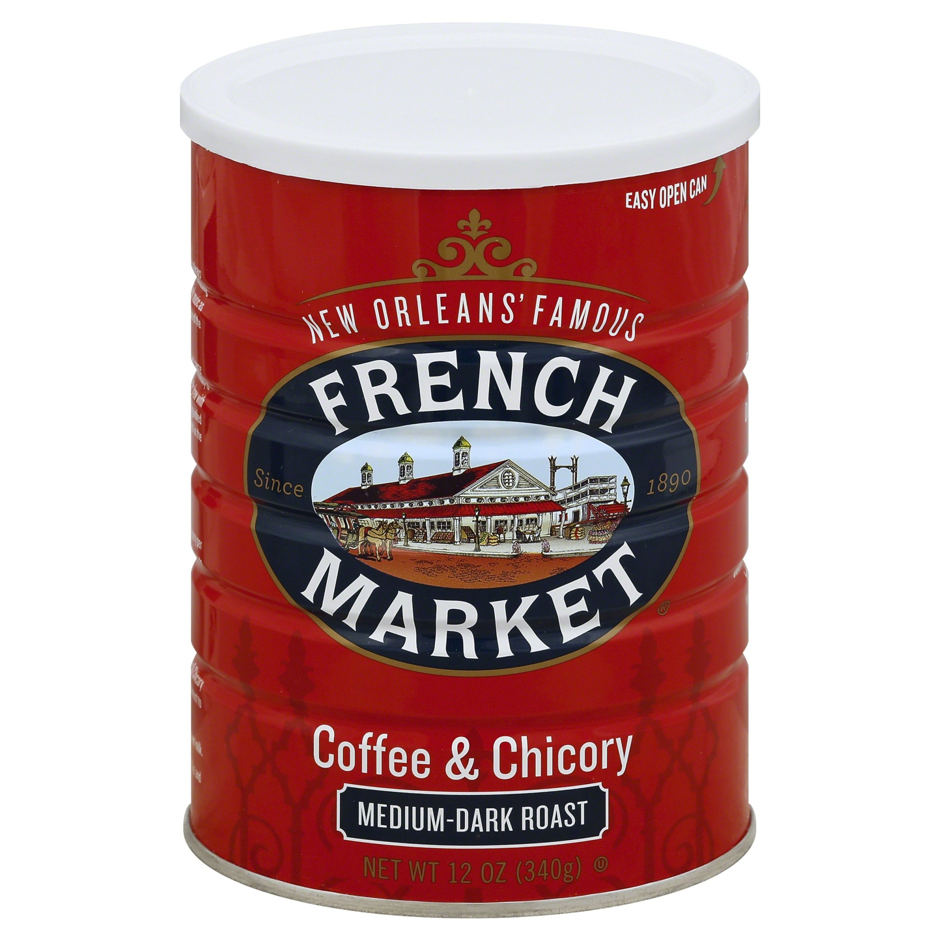 slide 1 of 6, French Market Coffee New Orleans' Famous Medium Dark Roast Coffee & Chicory, 12 oz