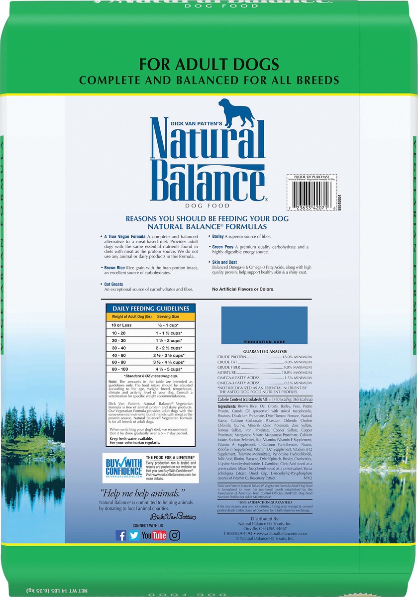 slide 5 of 7, Natural Balance Vegetarian Formula Dog Food 14 lb, 14 lb