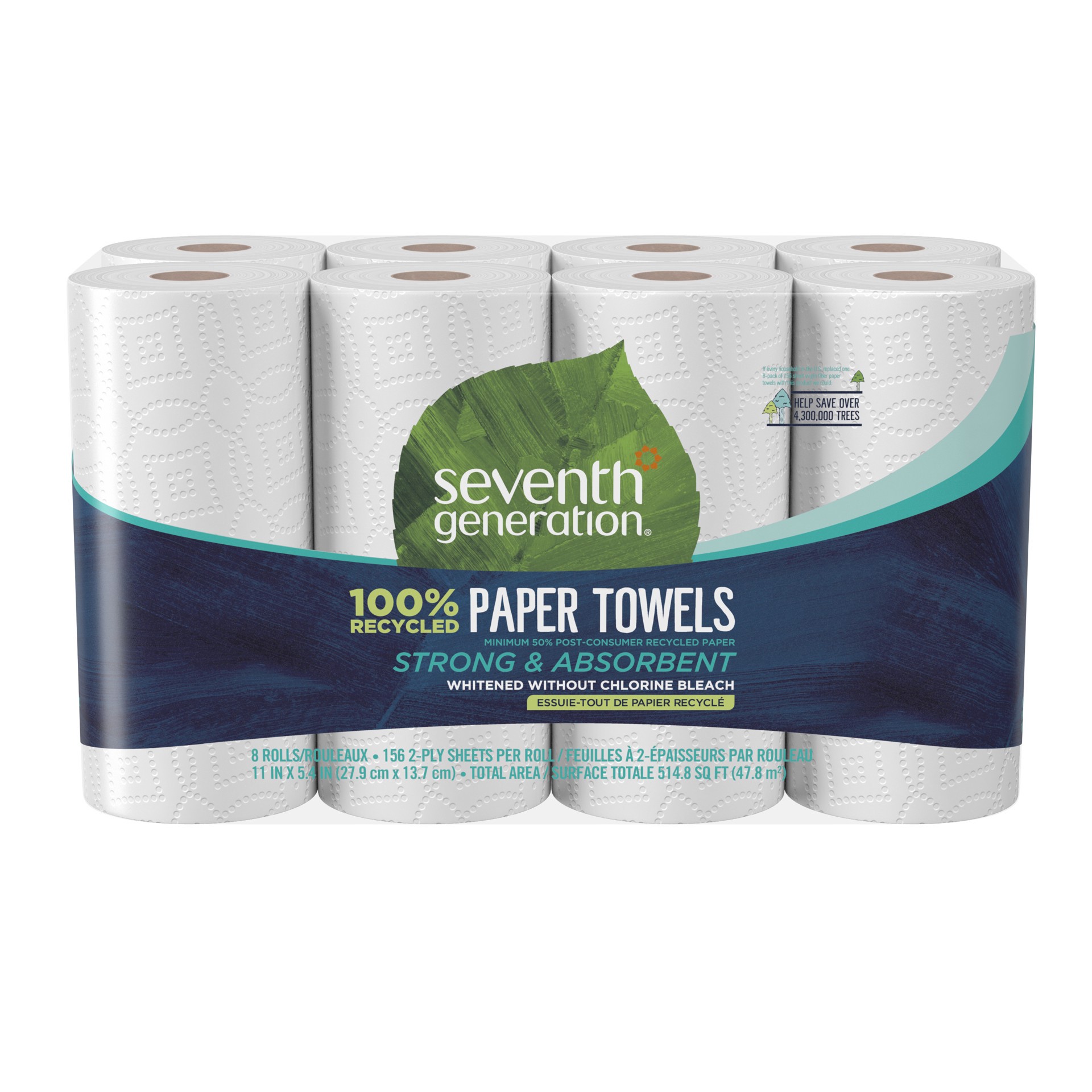 slide 1 of 9, Seventh Generation Paper Towels 2-ply, 8 Rolls, 1 ct