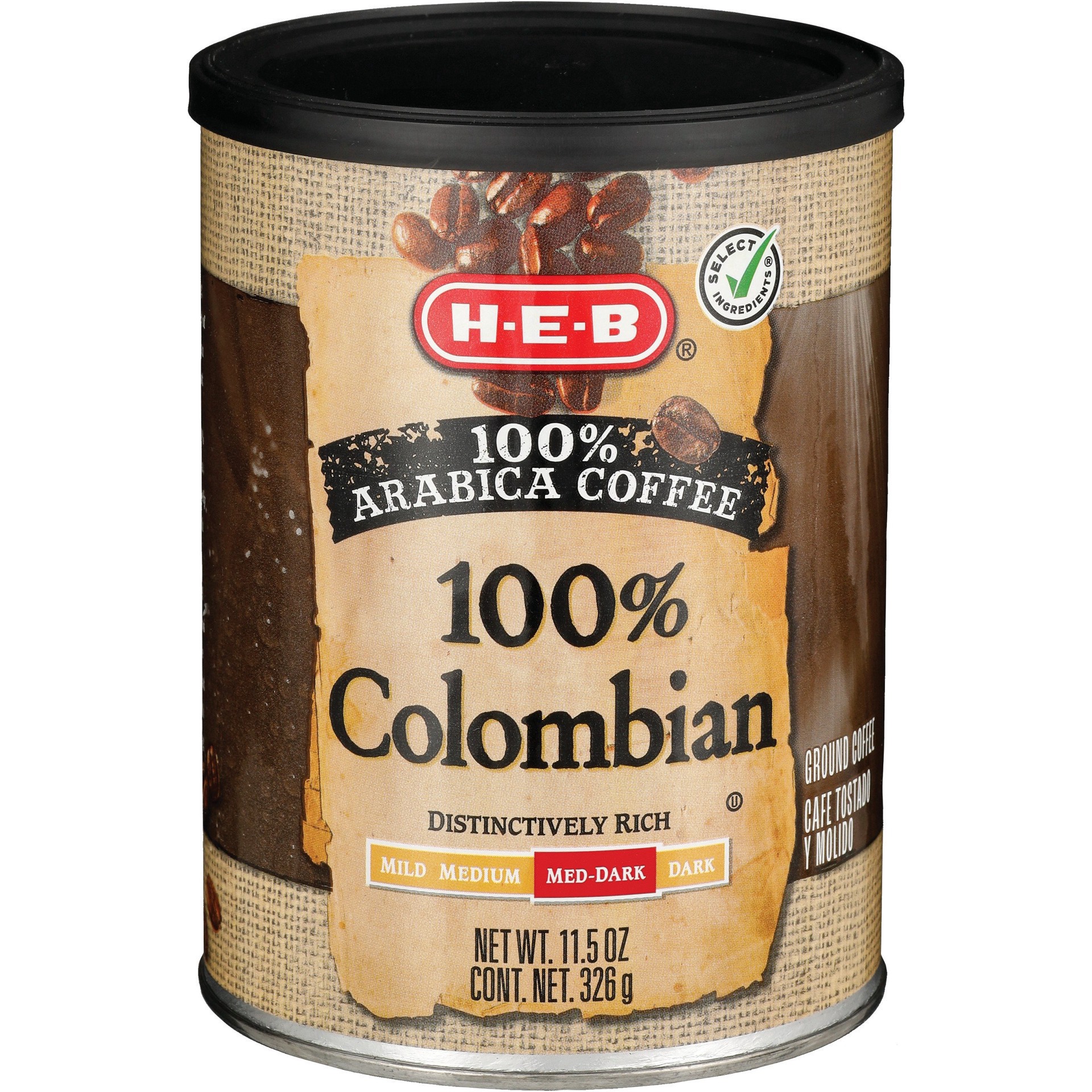 slide 1 of 1, H-E-B 100% Colombian Ground Med-Dark Coffee - 11.5 oz, 11.5 oz