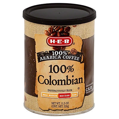 slide 1 of 1, H-E-B 100% Colombian Ground Med-Dark Coffee, 11.5 oz
