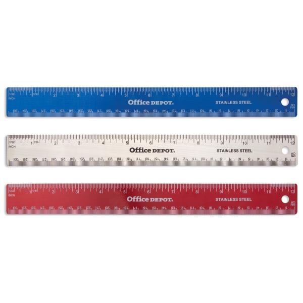 slide 1 of 1, Office Depot Brand Stainless Steel Ruler, 12'', Assorted Colors (No Color Choice), 1 ct
