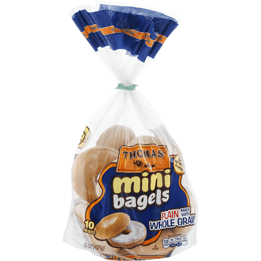 slide 2 of 9, Thomas' Mini Bagels - Plain Made With Whole Grain, 10 ct; 15 oz