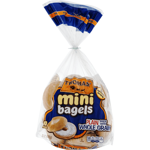 slide 4 of 9, Thomas' Mini Bagels - Plain Made With Whole Grain, 10 ct; 15 oz