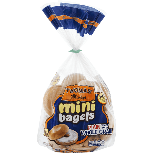 slide 1 of 9, Thomas' Mini Bagels - Plain Made With Whole Grain, 10 ct; 15 oz