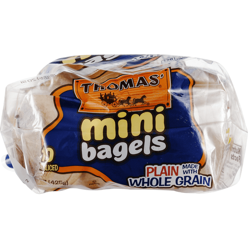 slide 9 of 9, Thomas' Mini Bagels - Plain Made With Whole Grain, 10 ct; 15 oz