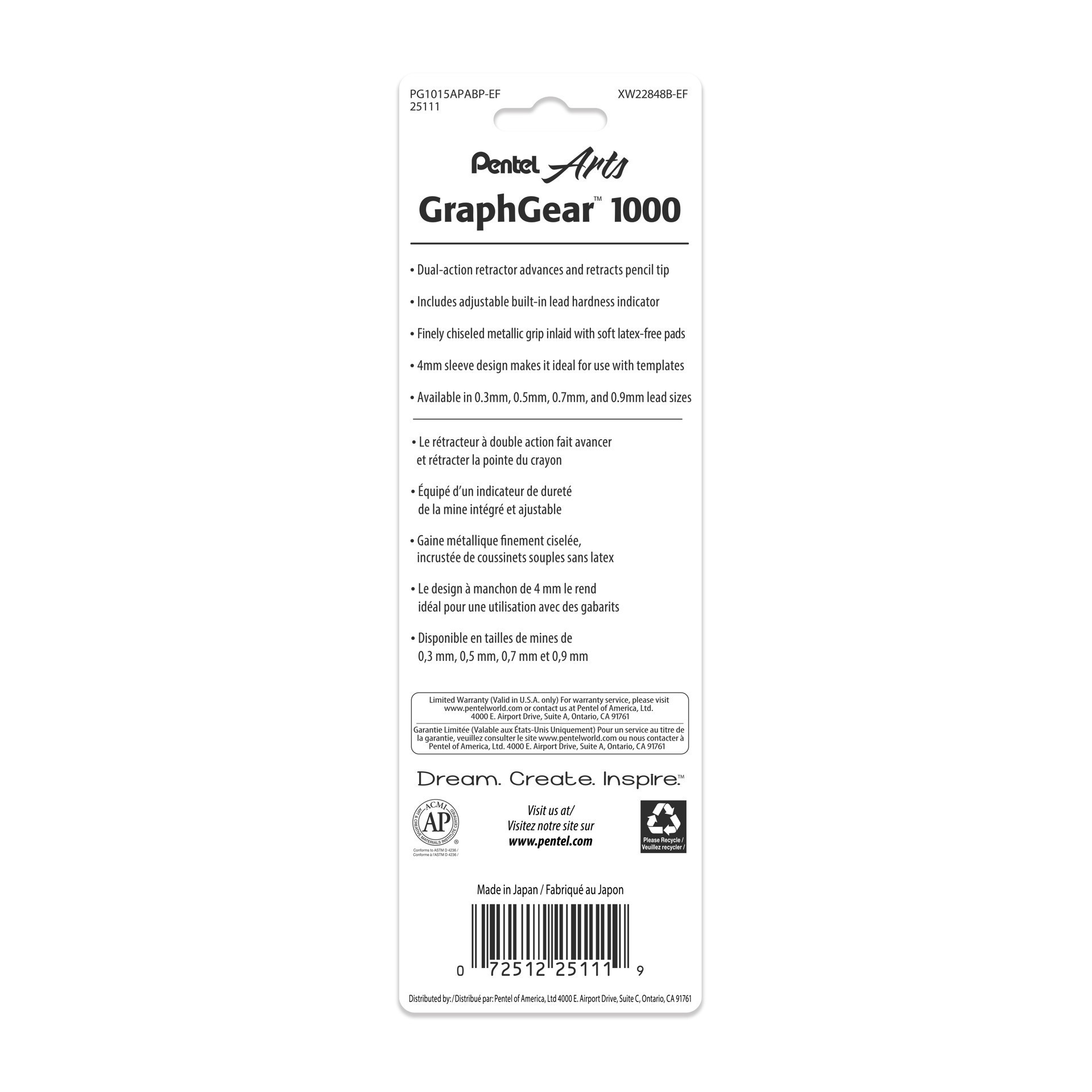 slide 3 of 4, Pentel Arts Graphgear 1000 0.5mm Automatic Drafting Pencil, 0.5mm