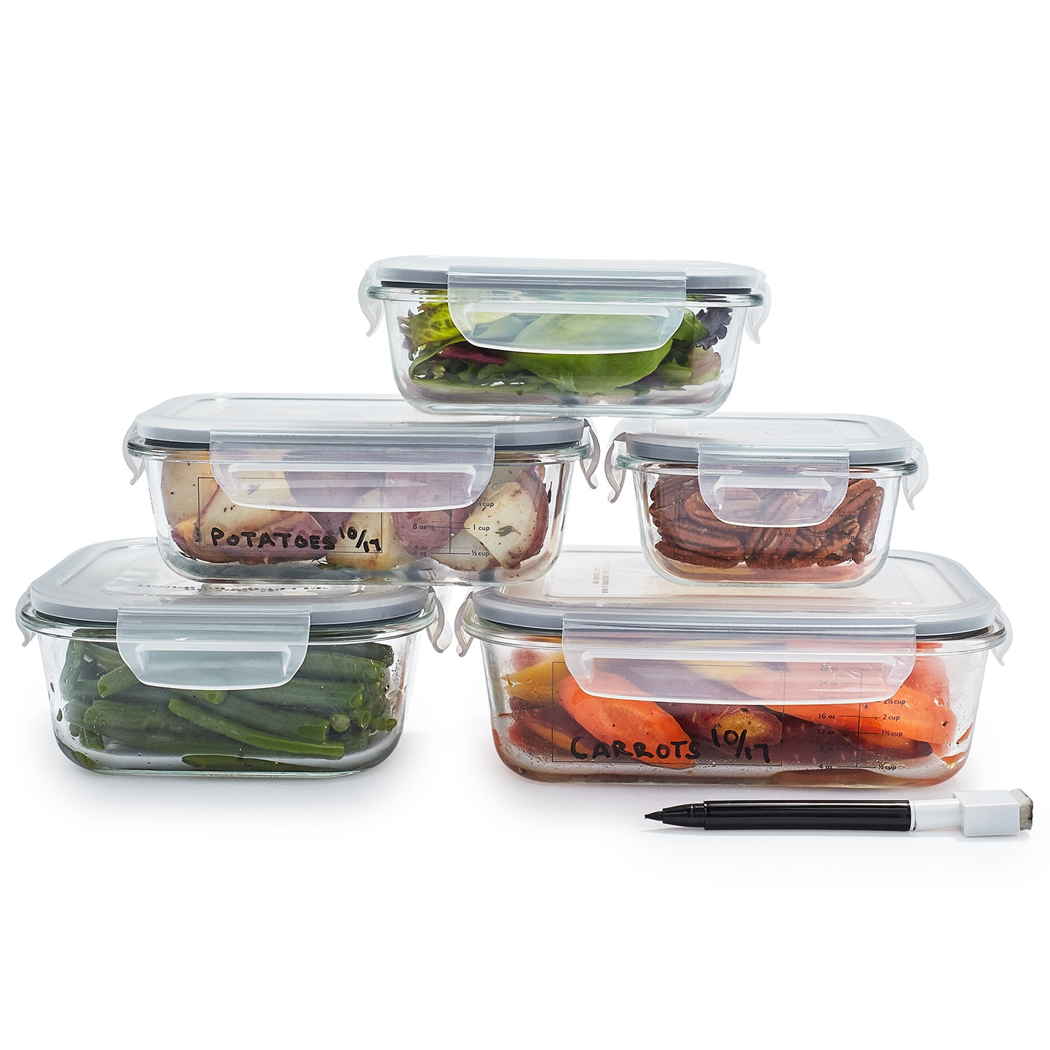 slide 1 of 1, Sur La Table Glass Storage Container Set with Pen, 10 ct