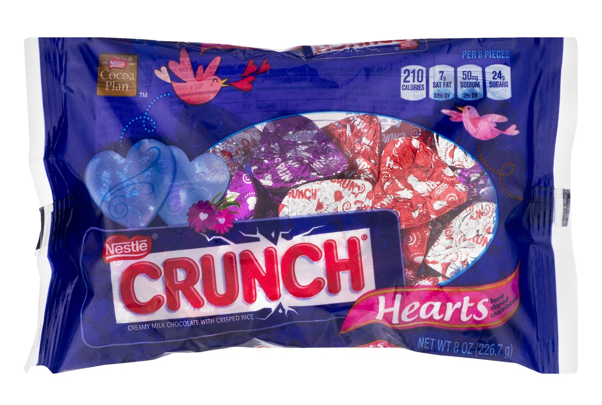 slide 1 of 6, Crunch Heart Shaped Chocolates, 8 oz