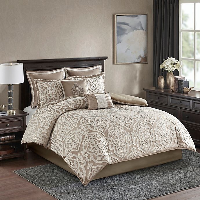 slide 1 of 10, Madison Park Odette Jacquard Reversible King Comforter Set - Tan, 8 ct