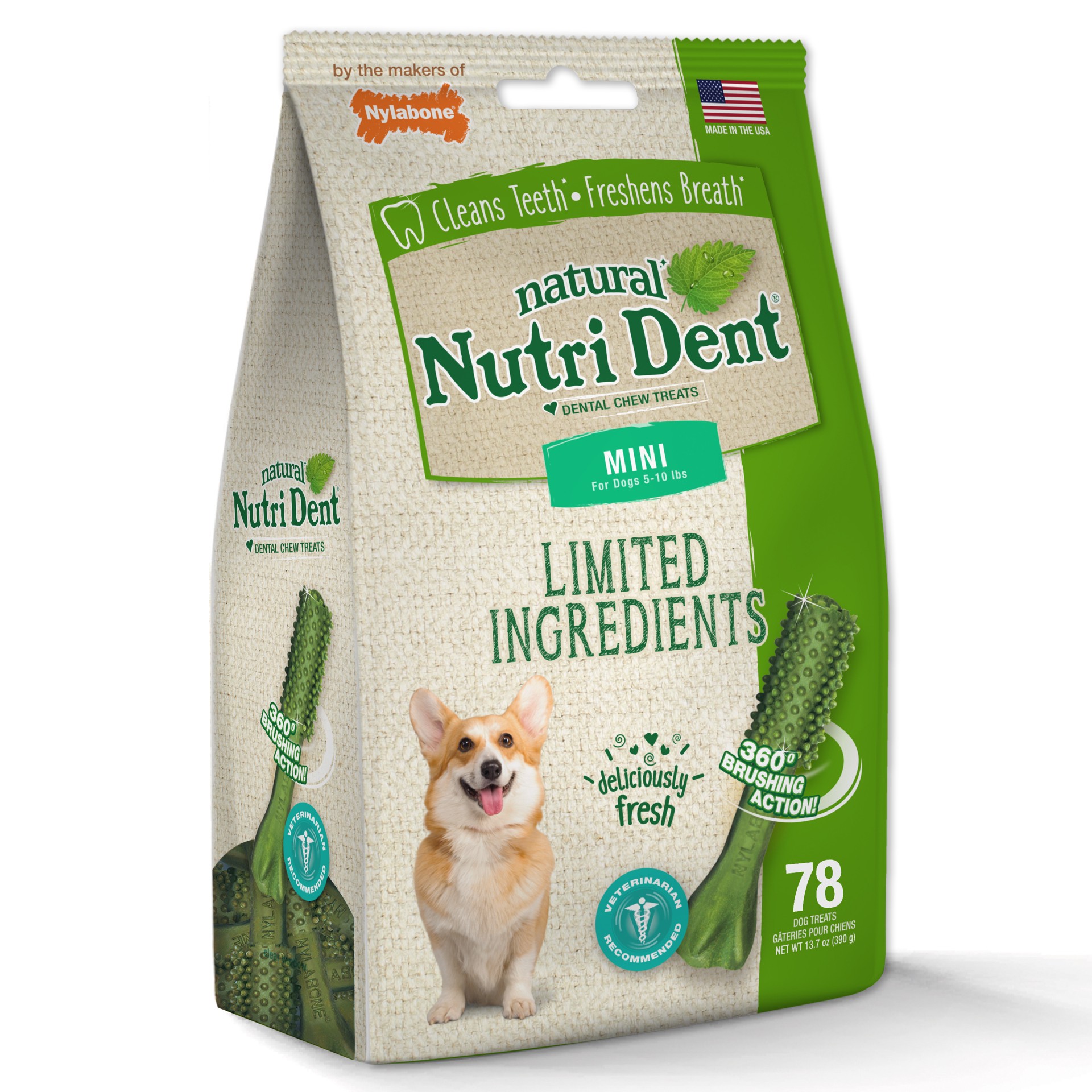 slide 4 of 10, Nylabone Nutri Dent Fresh Breath Flavored Dental Chews Mini - 5 lbs. to 10 lbs.(78 Count), 13.7 oz