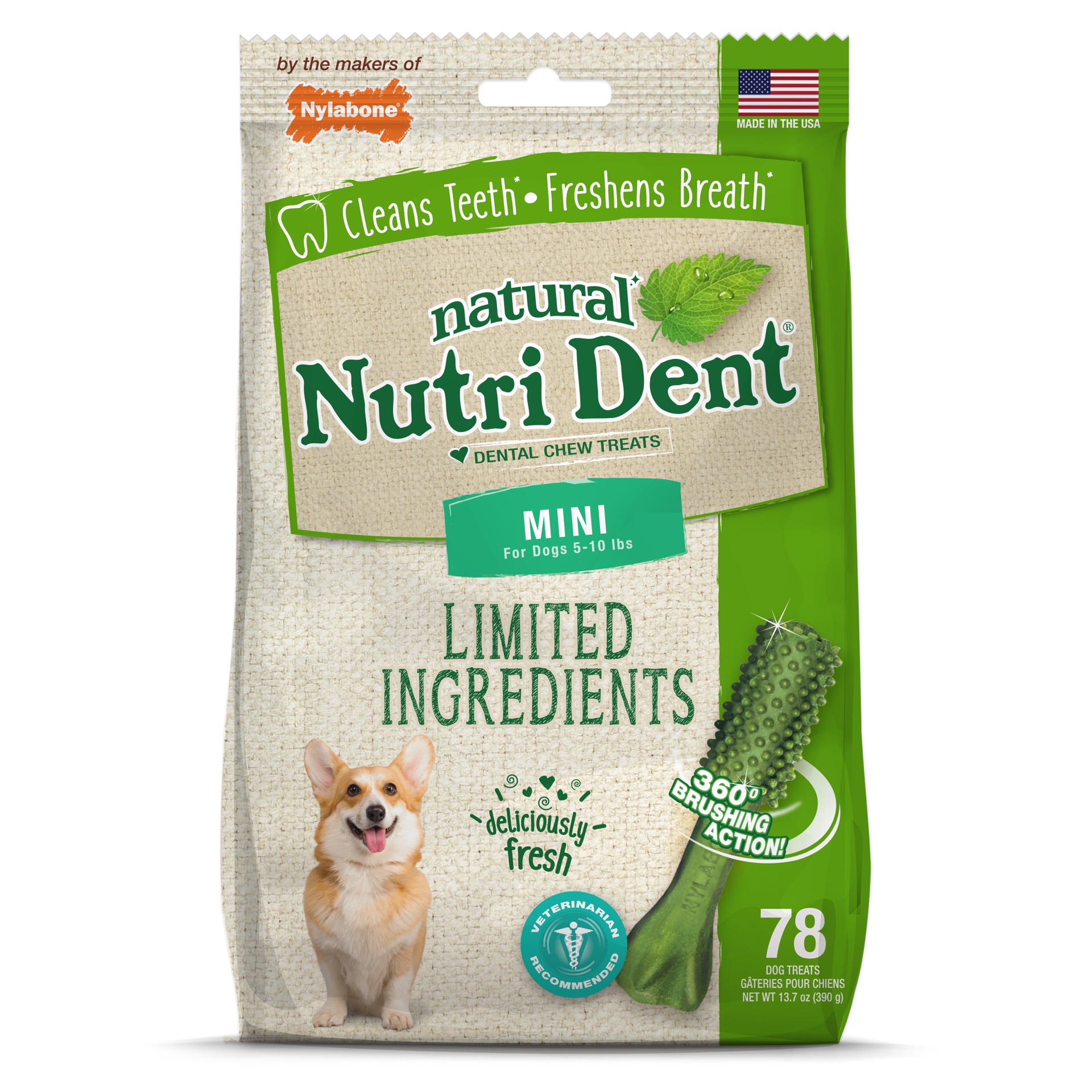 slide 1 of 10, Nylabone Nutri Dent Fresh Breath Flavored Dental Chews Mini - 5 lbs. to 10 lbs.(78 Count), 13.7 oz