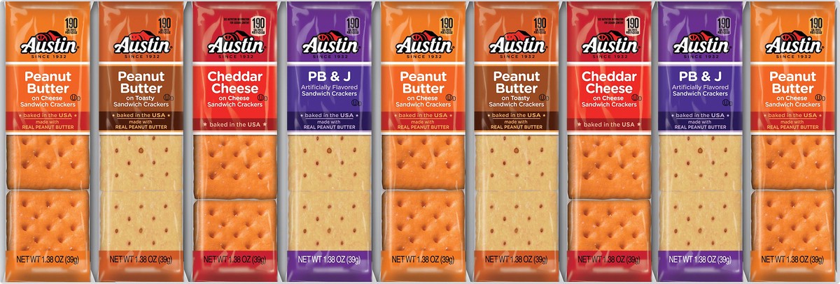 slide 10 of 11, Austin 45 Packs Variety Pack Peanut Butter/Cheddar Cheese/PB & J Cracker 45 ea, 45 ct