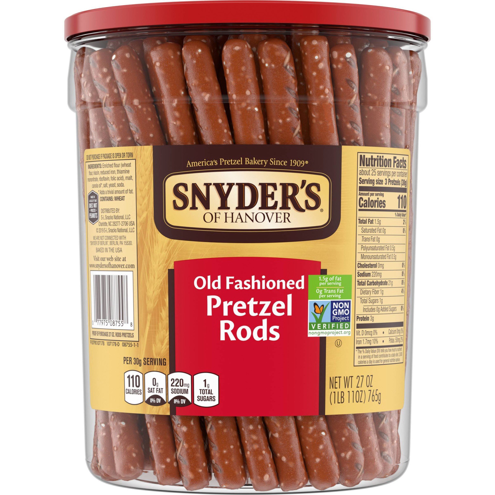 slide 1 of 5, Snyder's of Hanover, Old Fashioned Pretzel Rods, 27 Oz Canister, 27 oz