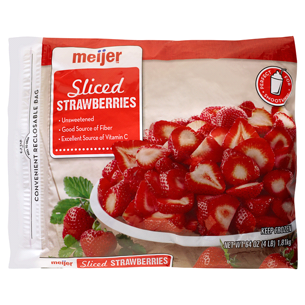 slide 1 of 2, Meijer Frozen Fruit, Sliced Strawberries, 64 oz
