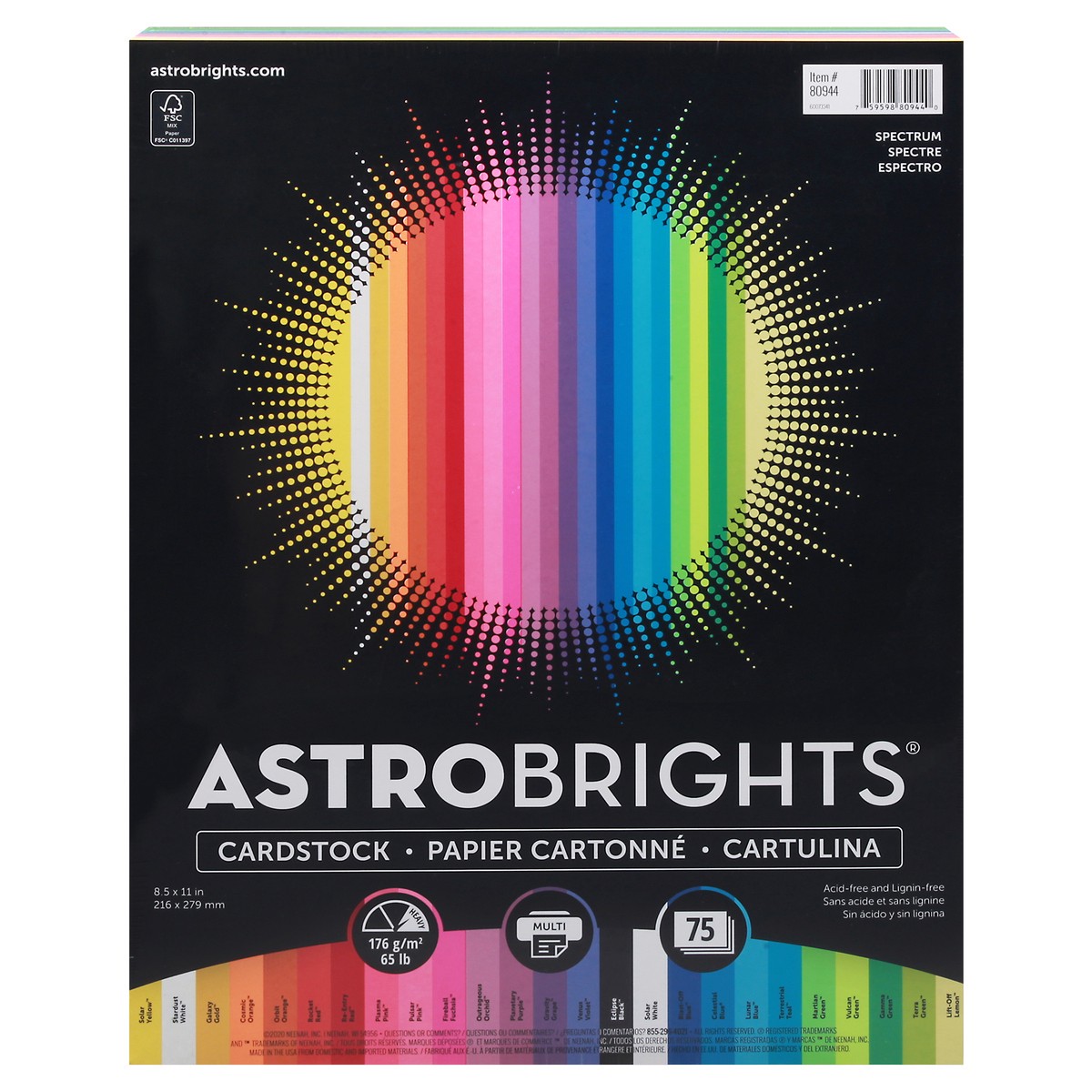 slide 1 of 1, ASTROBRIGHTS Cardstock Spectrum, 75 ct