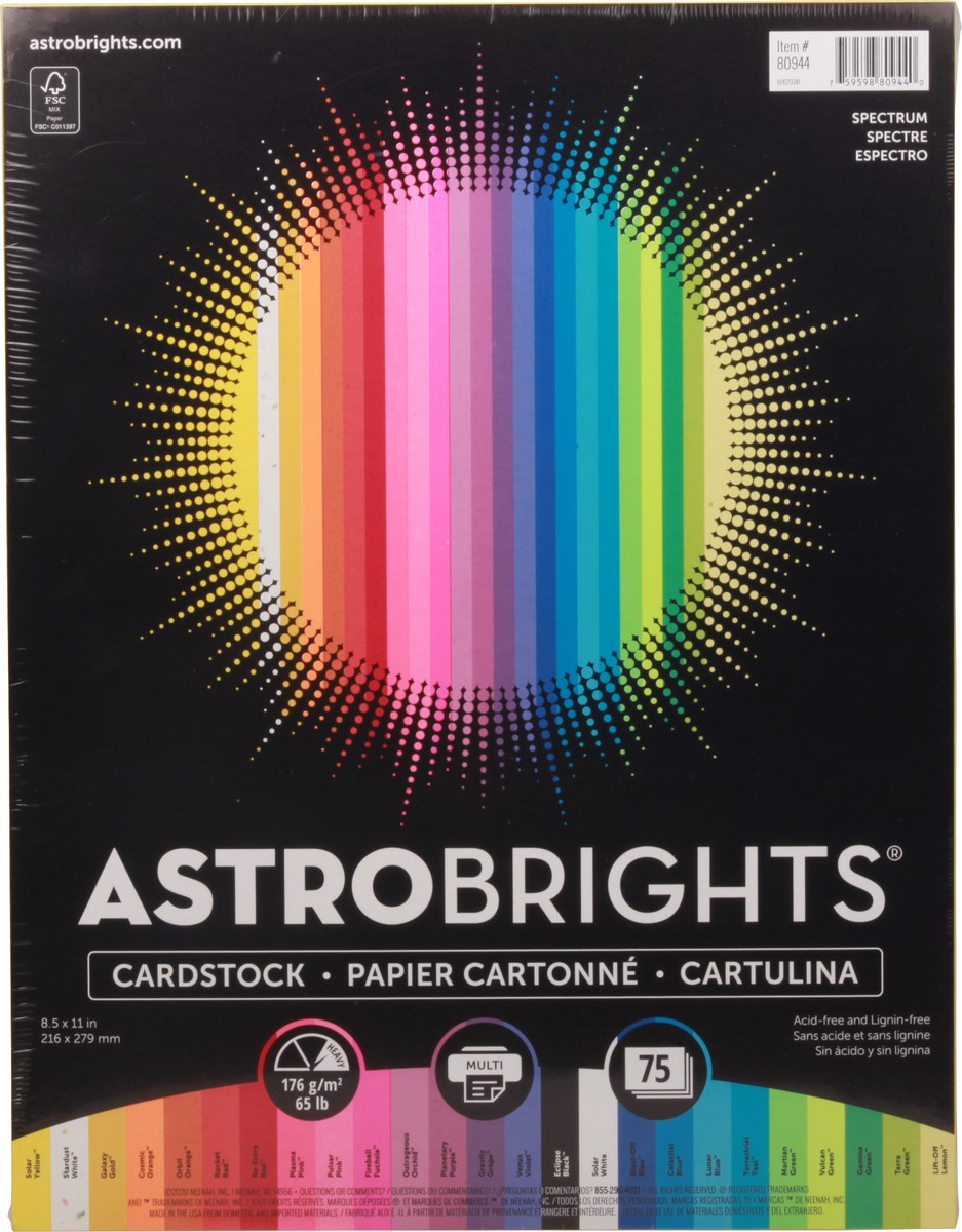 slide 1 of 46, ASTROBRIGHTS 8.5 Inch x 11 Inch Spectrum Cardstock 75 ea, 75 ct