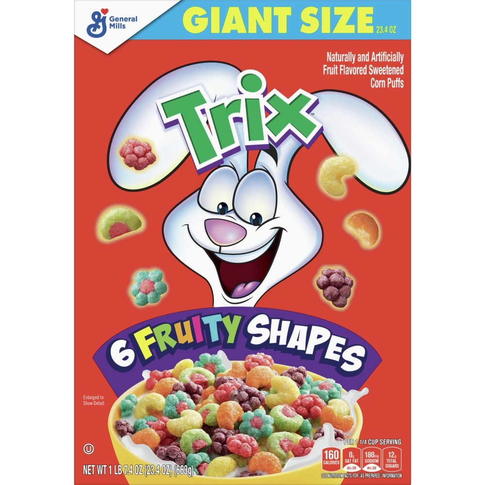 slide 1 of 1, Trix Sweetened Corn Puffs, 6 Fruity Shapes, Giant Size, 23.4 oz