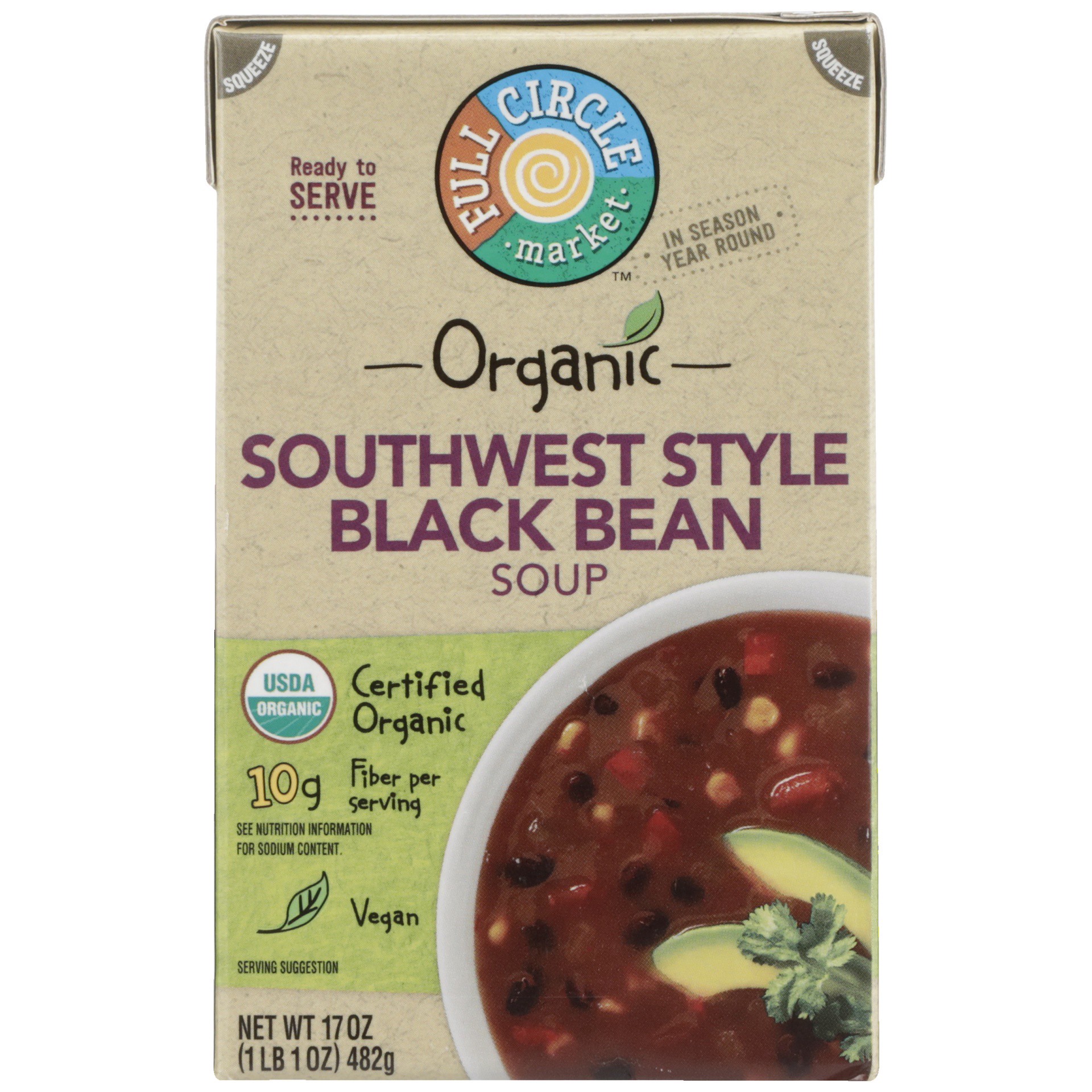 slide 1 of 6, Full Circle Market Organic Ready To Serve Southwestern-Style Black Bean Soup, 17.3 oz