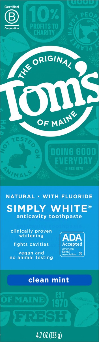 slide 7 of 9, Tom's of Maine Natural Simply White Fluoride Toothpaste, Clean Mint, 4.7 oz., 4.7 oz