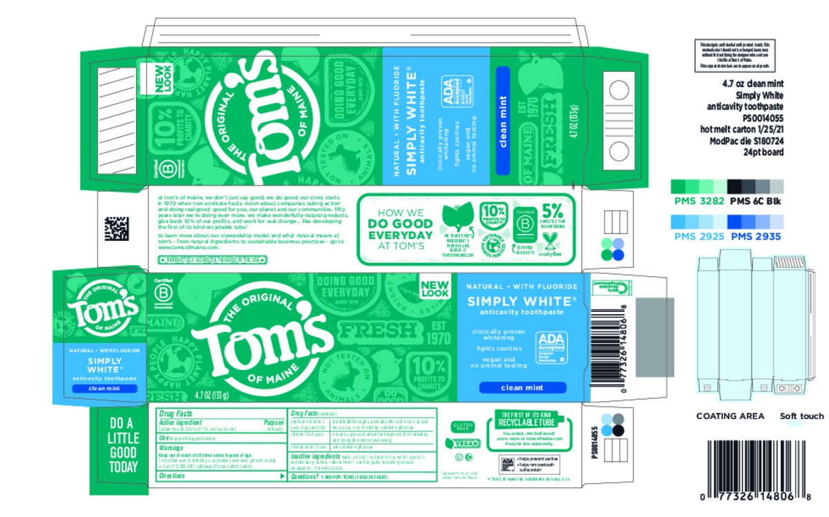 slide 9 of 9, Tom's of Maine Natural Simply White Fluoride Toothpaste, Clean Mint, 4.7 oz., 4.7 oz