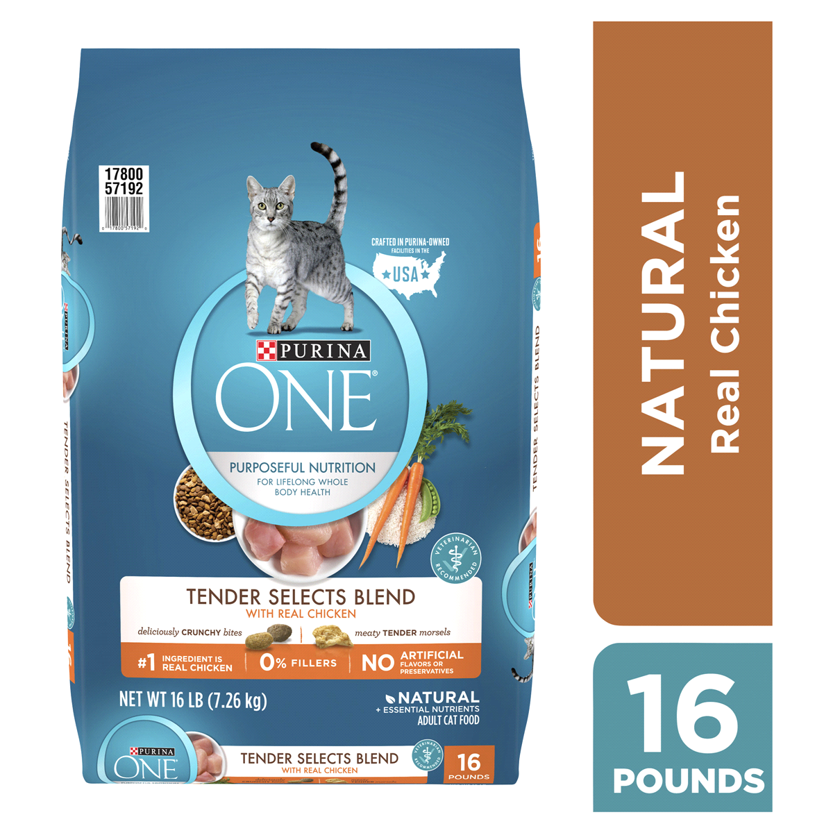 slide 1 of 5, Purina ONE Natural Dry Cat Food, Tender Selects Blend With Real Chicken - 16 lb. Bag, 16 lb