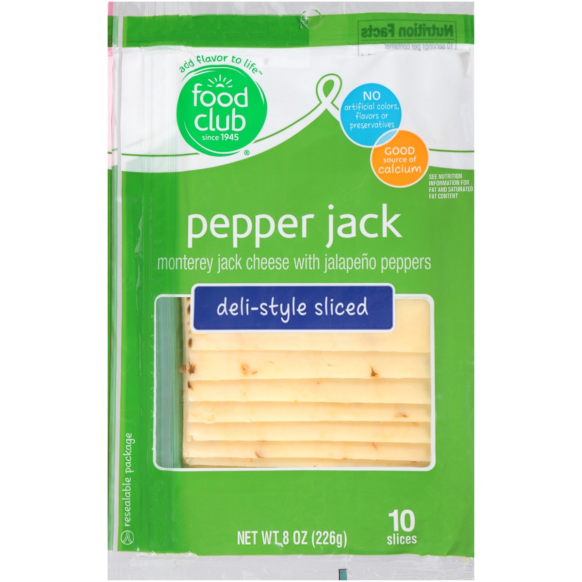 slide 9 of 14, Food Club Pepper Jack Monterey Jack Deli-Style Sliced With Jalapeno Peppers, 8 oz