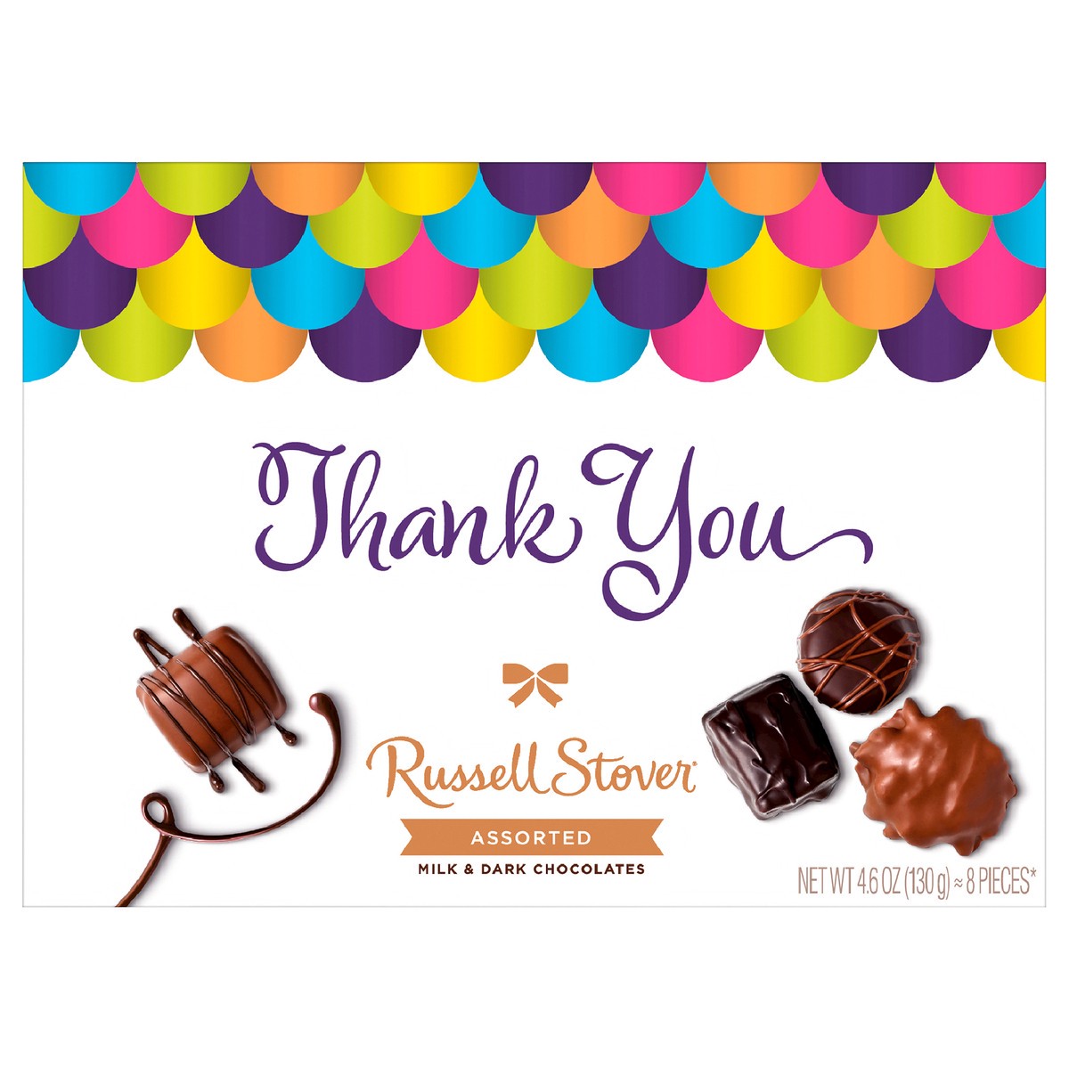 slide 1 of 7, Russell Stover Thank You Assorted Milk & Dark Chocolate Gift Box, 4.6 oz. (˜ 8 pieces), 8 ct