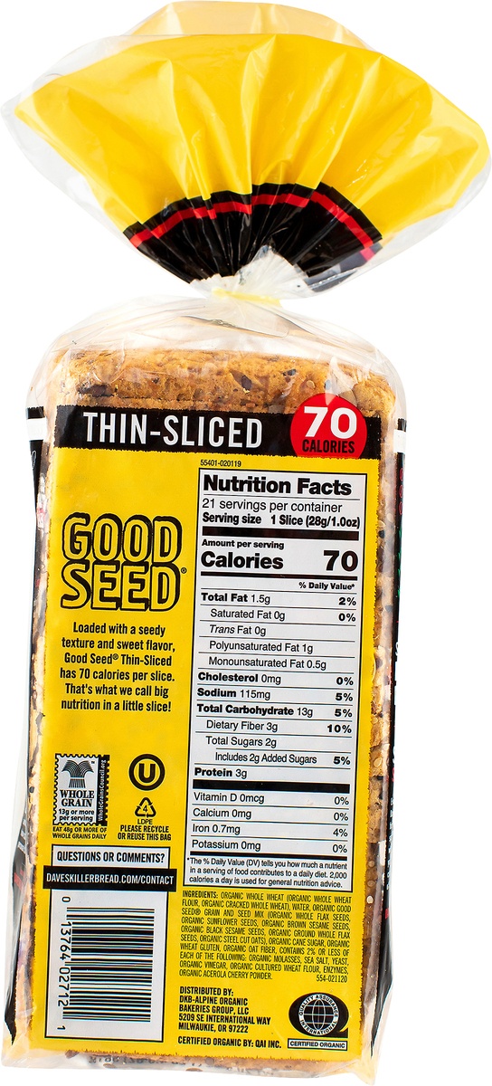 slide 9 of 9, Dave's Killer Bread Good Seed Thin-Sliced Organic Bread, 20.5 oz