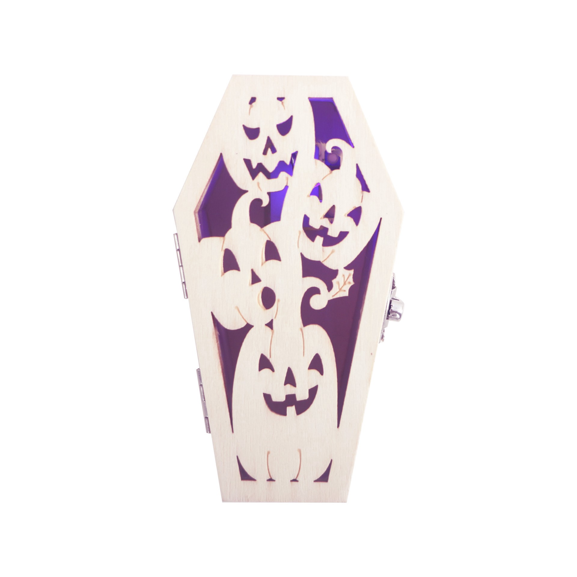 slide 4 of 4, Mini Pumpkins Coffin Diy Led Wood Decor By Make Market, 2.3 in x 1.5 in x 4.4 in