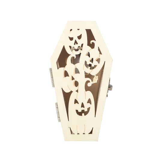 slide 1 of 4, Mini Pumpkins Coffin Diy Led Wood Decor By Make Market, 2.3 in x 1.5 in x 4.4 in
