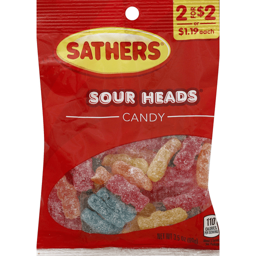 slide 1 of 1, Sathers Candy, Sour Heads, 3.5 oz